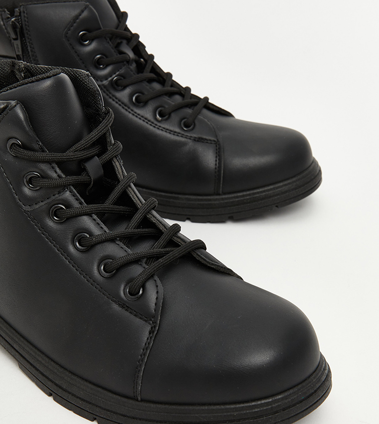 Faux Leather Lace-Up Boots