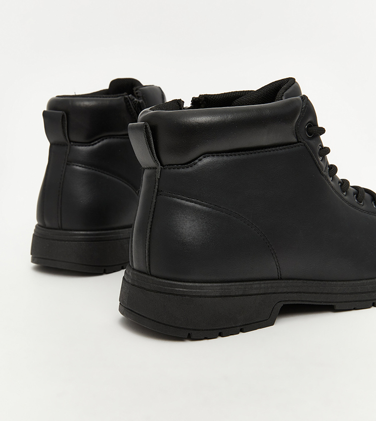 Faux Leather Lace-Up Boots
