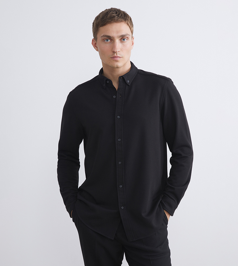 قميص رجالي كاجوال سادة كم طويل