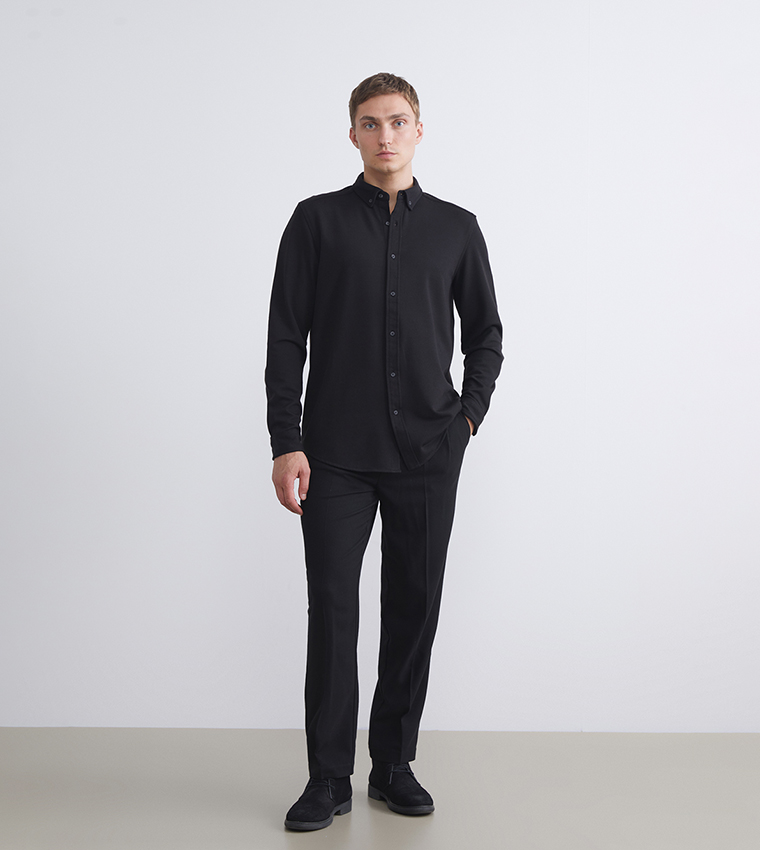 قميص رجالي كاجوال سادة كم طويل