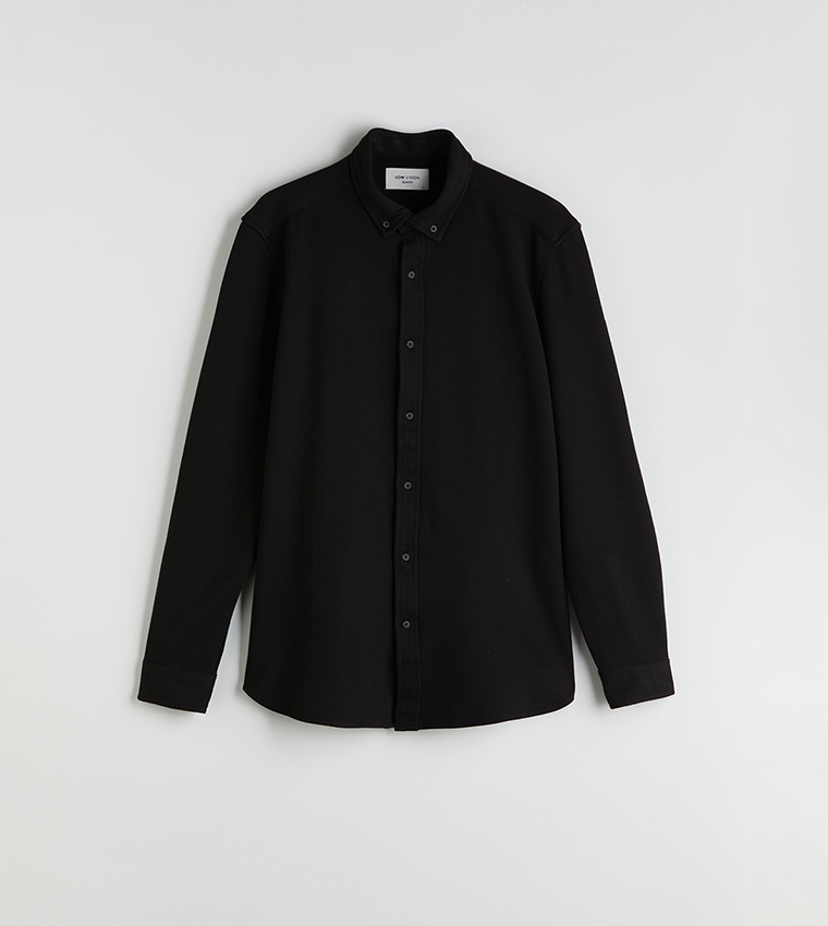 قميص رجالي كاجوال سادة كم طويل