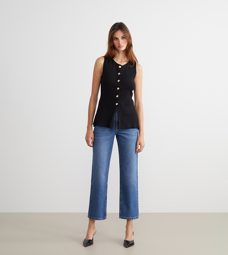 Washed High Waist Straight Fit Jeans