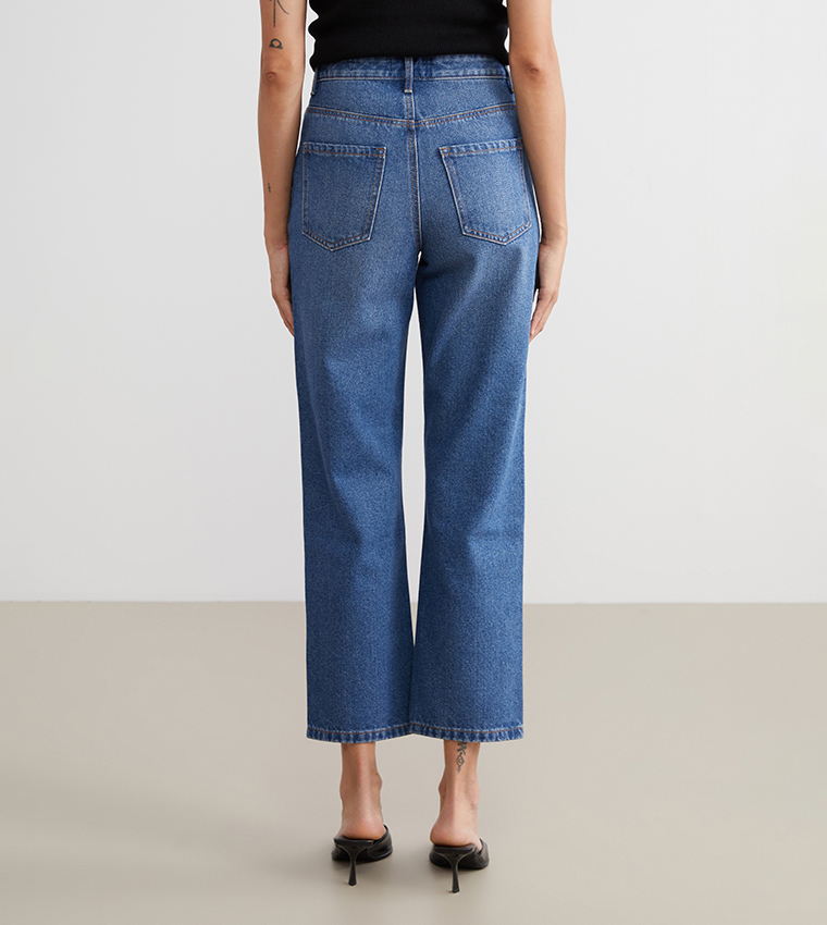 Washed High Waist Straight Fit Jeans