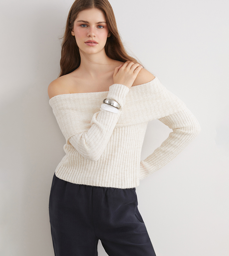 Knitted Off Shoulder Sweater Top