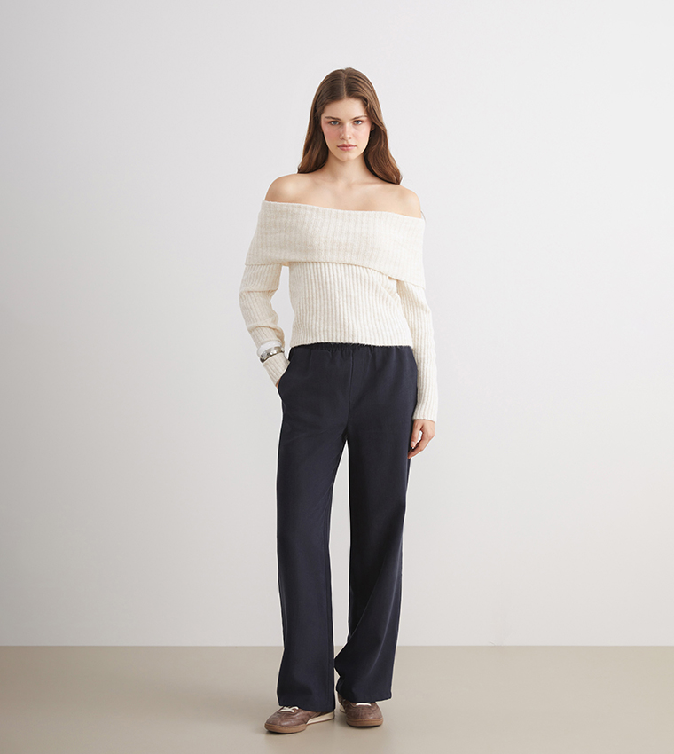 Knitted Off Shoulder Sweater Top