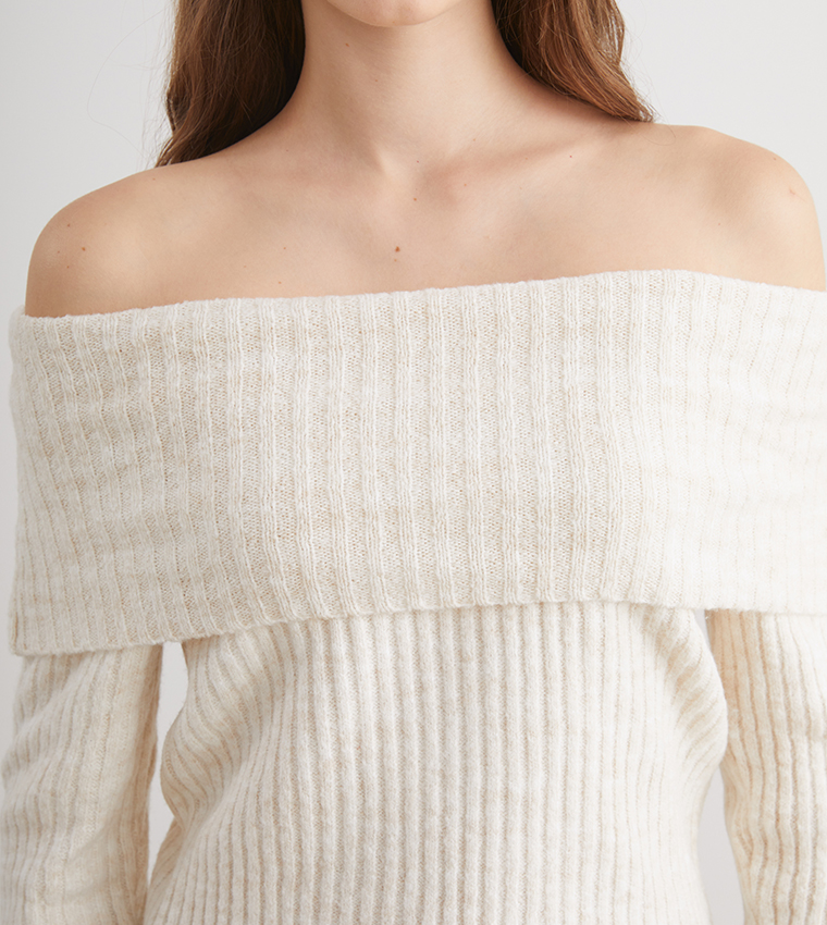 Knitted Off Shoulder Sweater Top