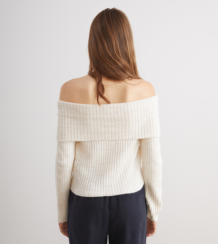 Knitted Off Shoulder Sweater Top
