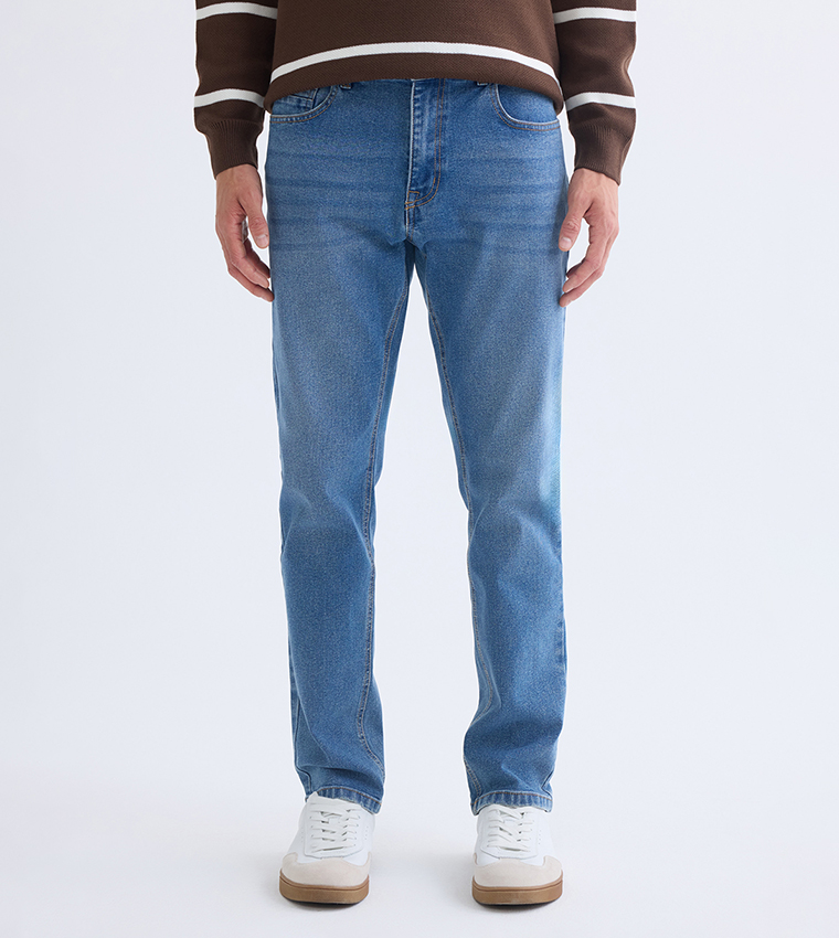 Washed Mid-Rise Slim Fit Jeans