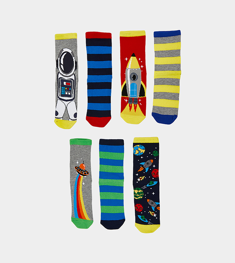 Pack of 7 Patterned Crew Socks