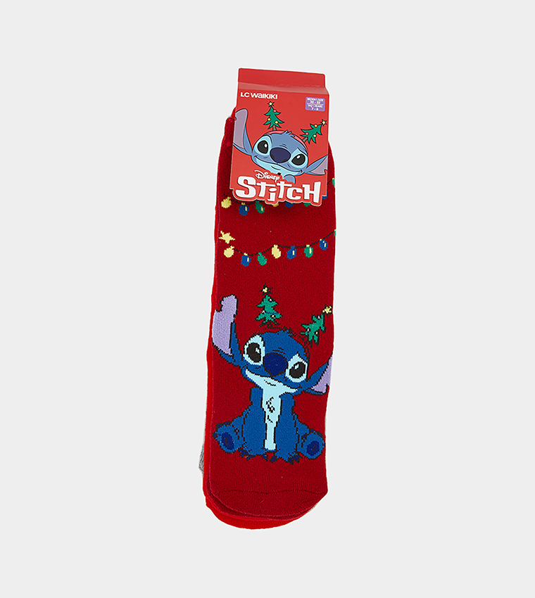 Pack of 3 Stitch Patterned Anti-Slip Terry Crew Socks