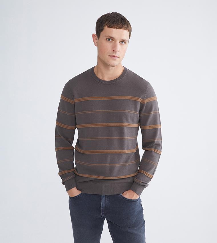 CLASSIC Striped Crew Neck Knit Sweater