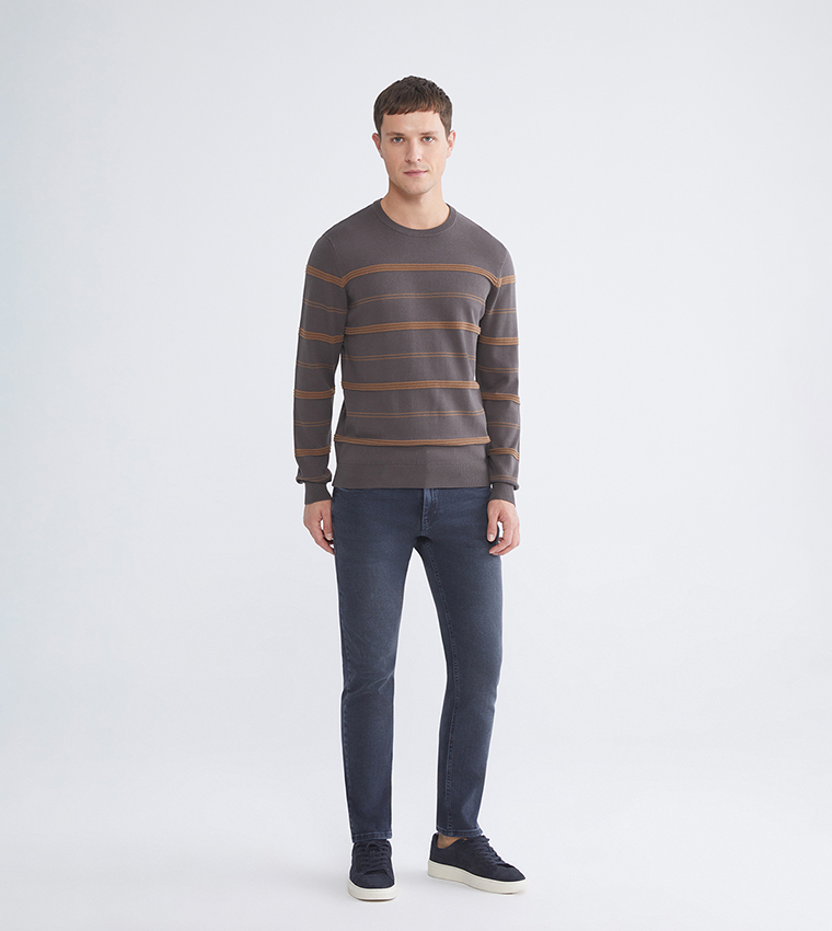 CLASSIC Striped Crew Neck Knit Sweater