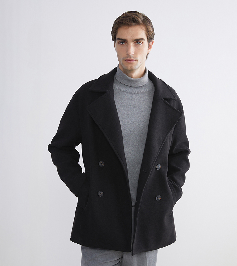 VISION Solid Double Breasted Coat