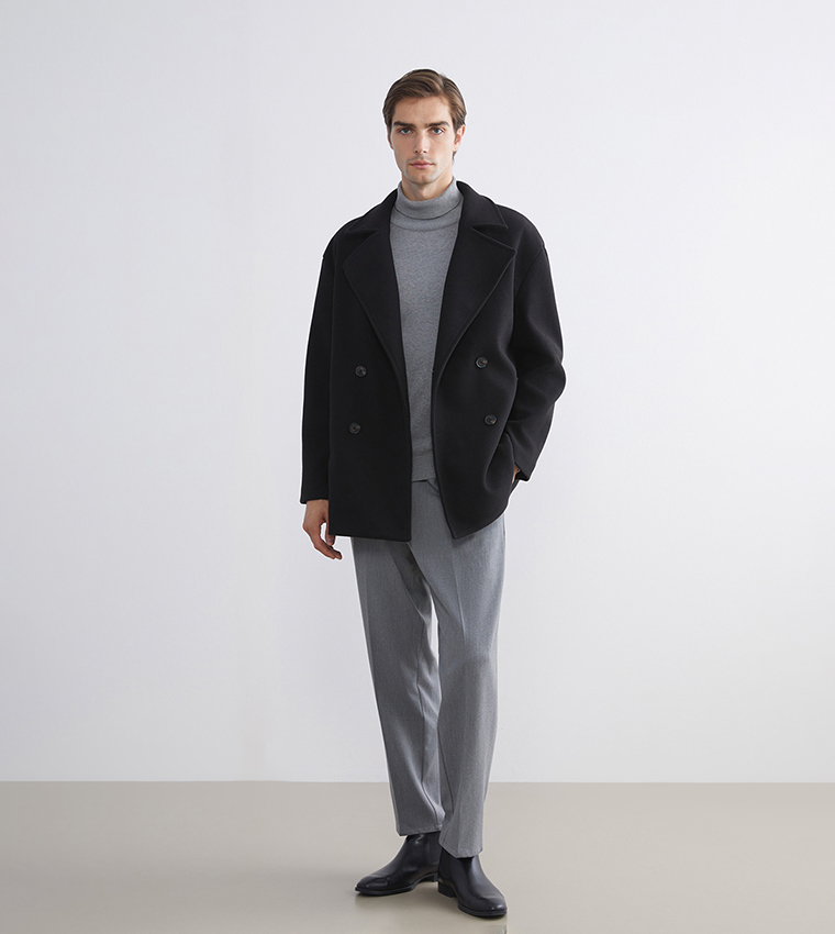 VISION Solid Double Breasted Coat