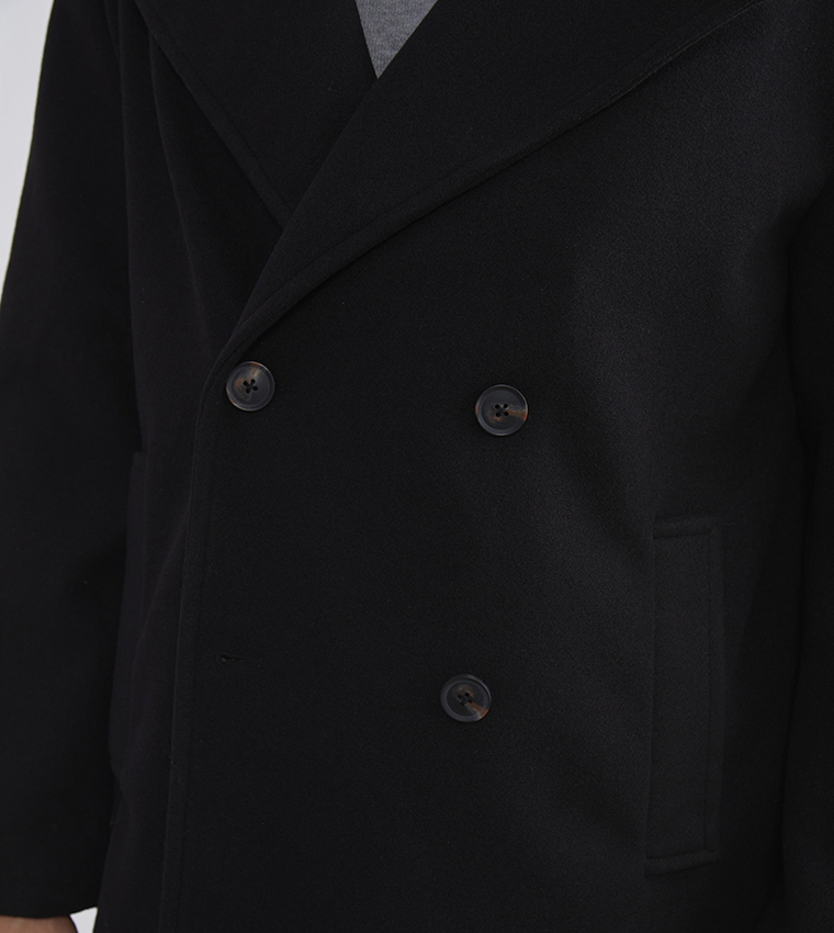 VISION Solid Double Breasted Coat