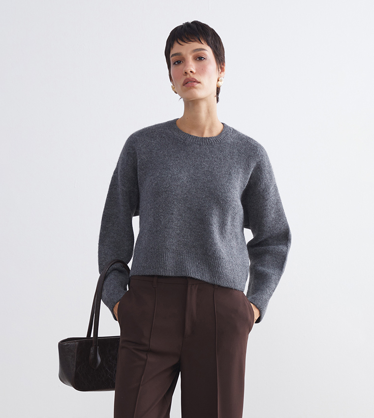 Solid Crew Neck Knitwear Sweater