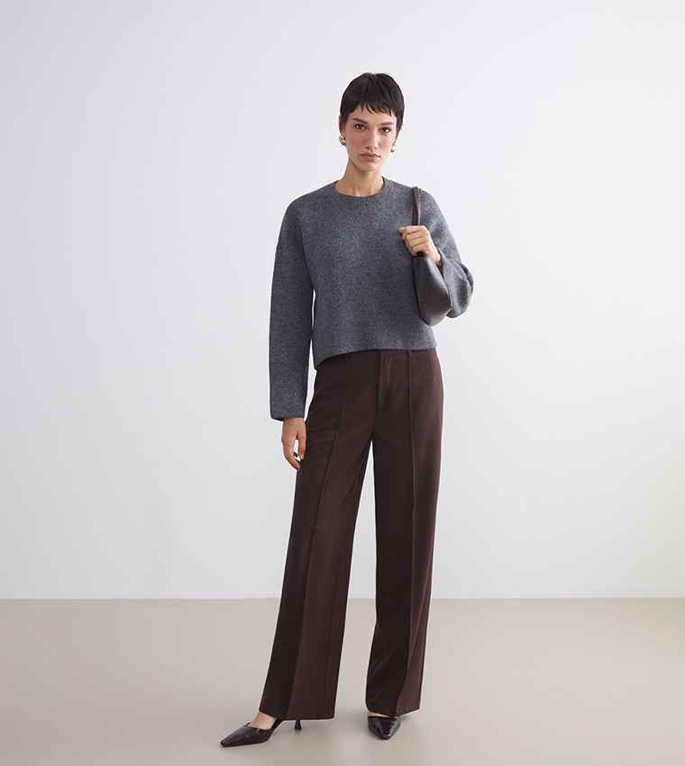 Solid Crew Neck Knitwear Sweater