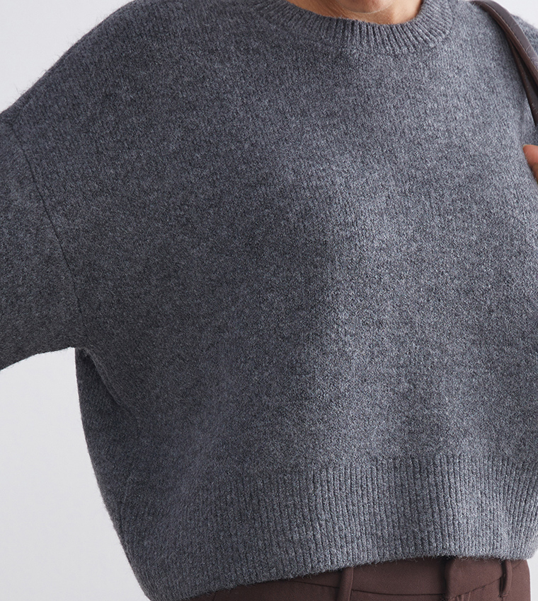 Solid Crew Neck Knitwear Sweater