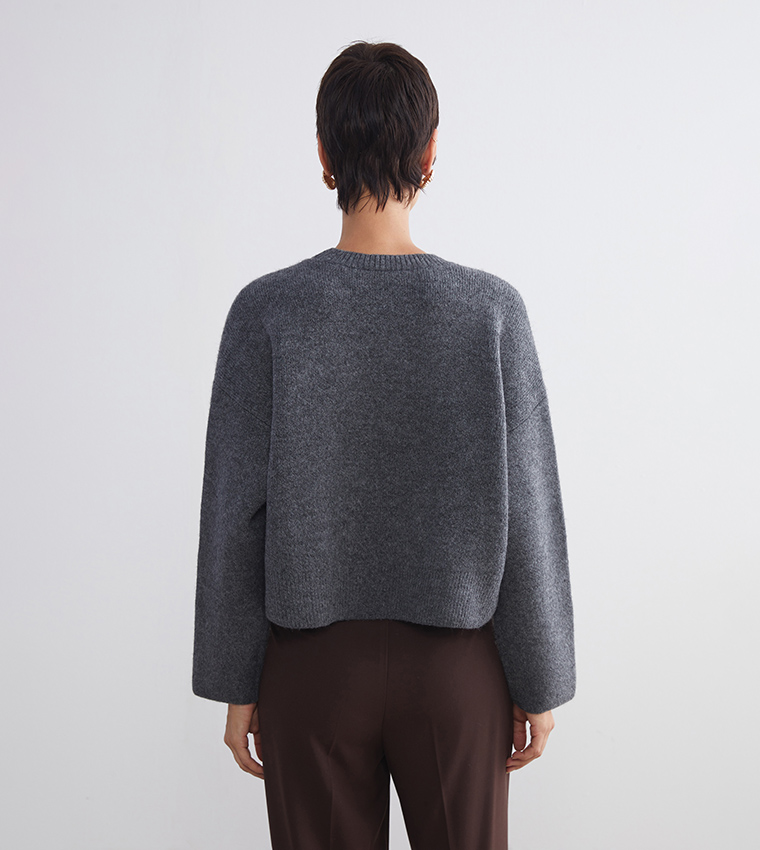 Solid Crew Neck Knitwear Sweater