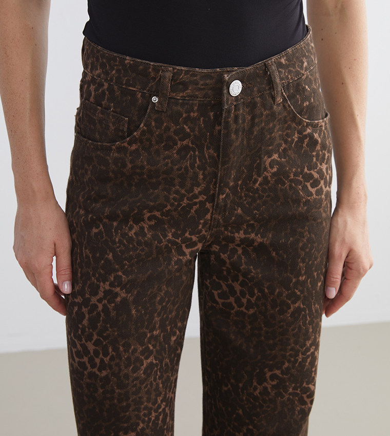 Leopard Print Straight Fit Jeans