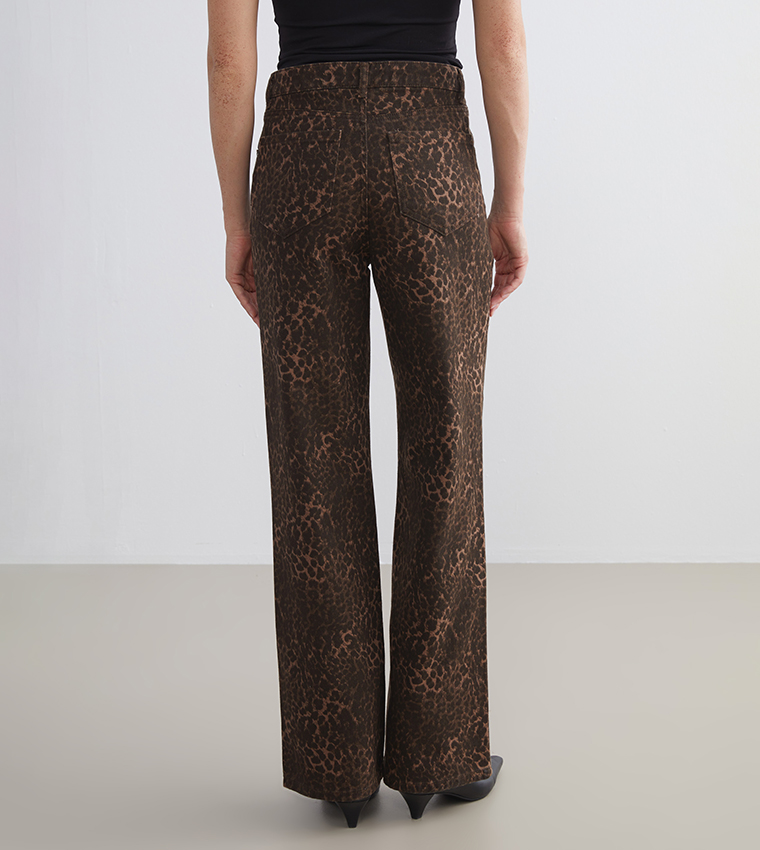 Leopard Print Straight Fit Jeans