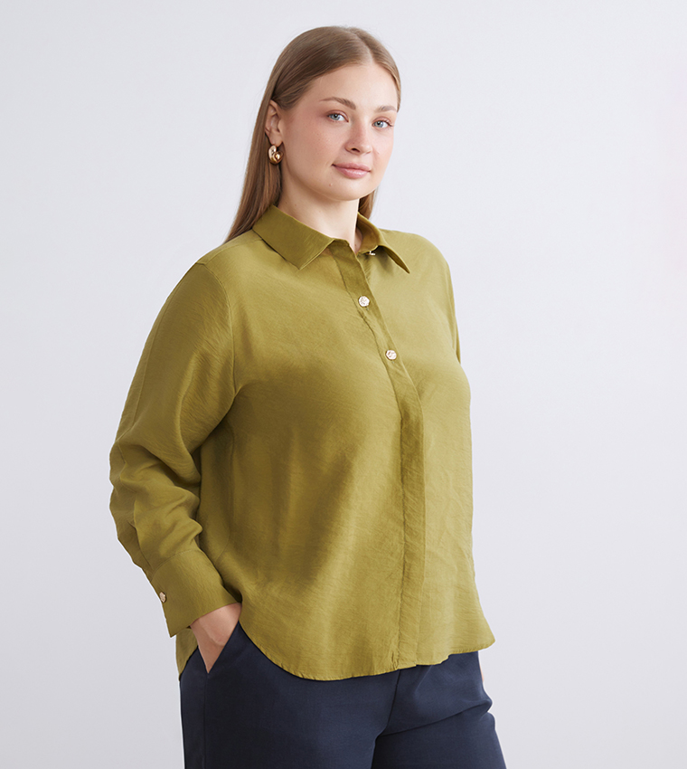 قميص مزيج مودال كم طويل 