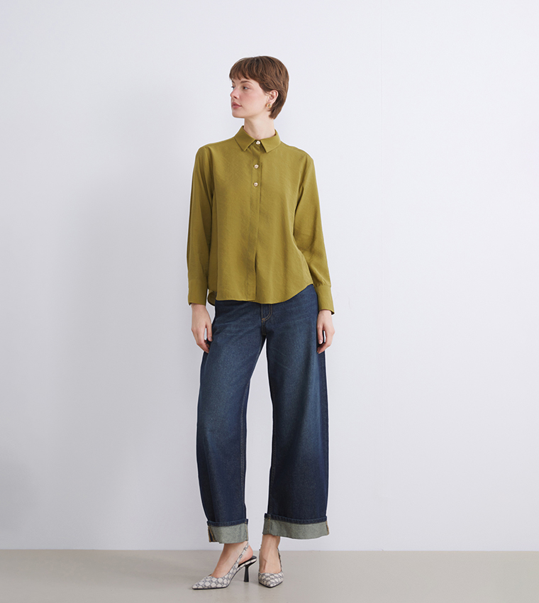 قميص مزيج مودال كم طويل 