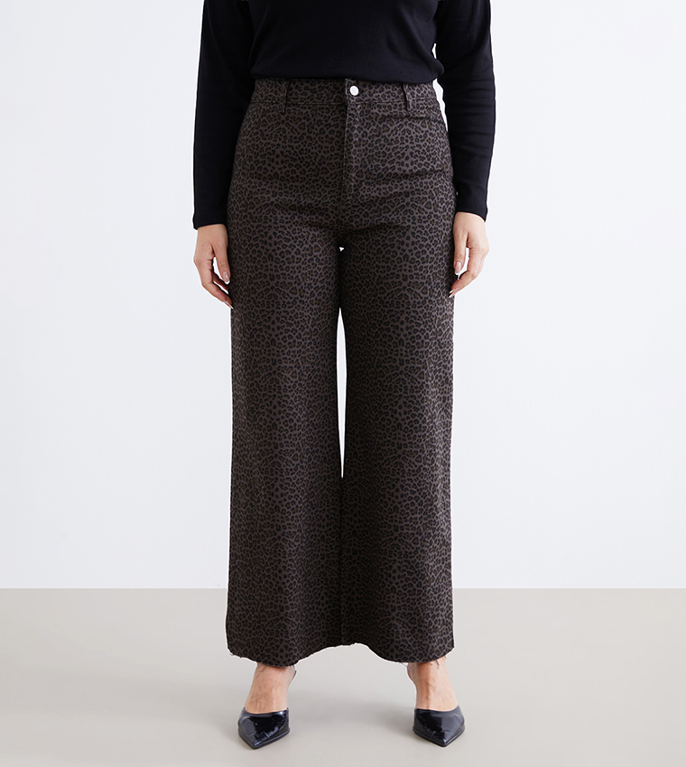 Leopard Print Wide Leg Jeans