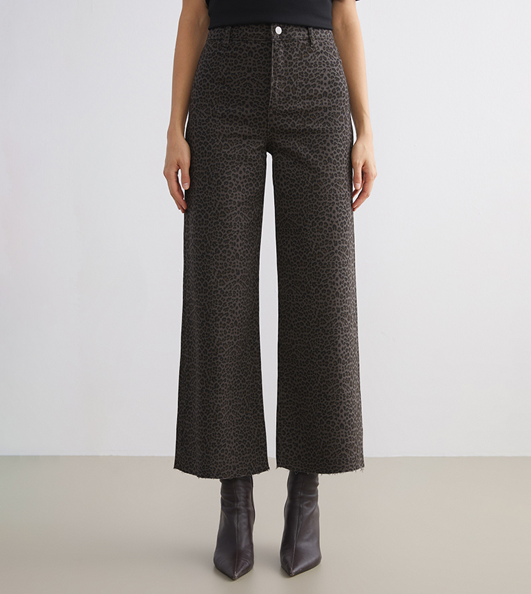 Leopard Print Wide Leg Jeans
