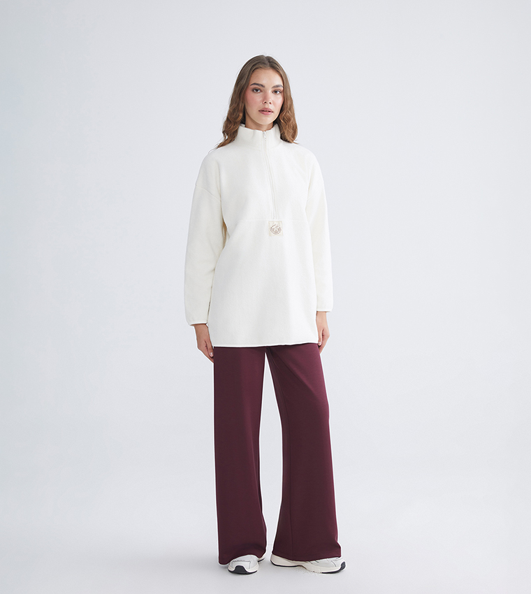 Solid High Neck Polar Sweatshirt Tunic