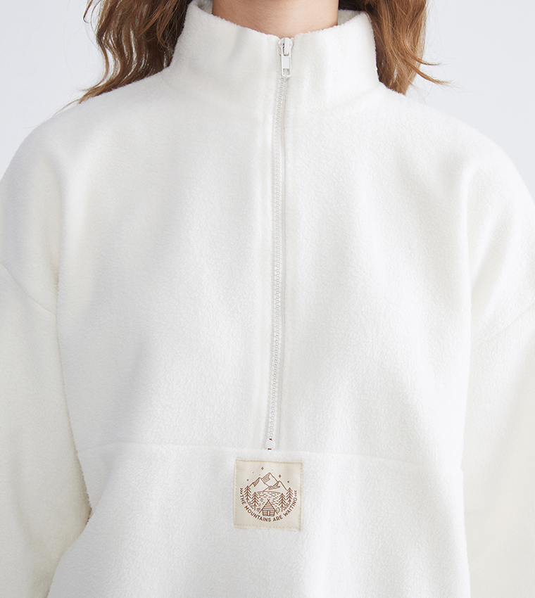 Solid High Neck Polar Sweatshirt Tunic