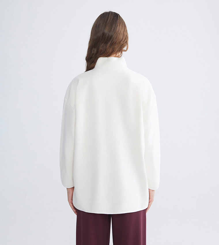 Solid High Neck Polar Sweatshirt Tunic
