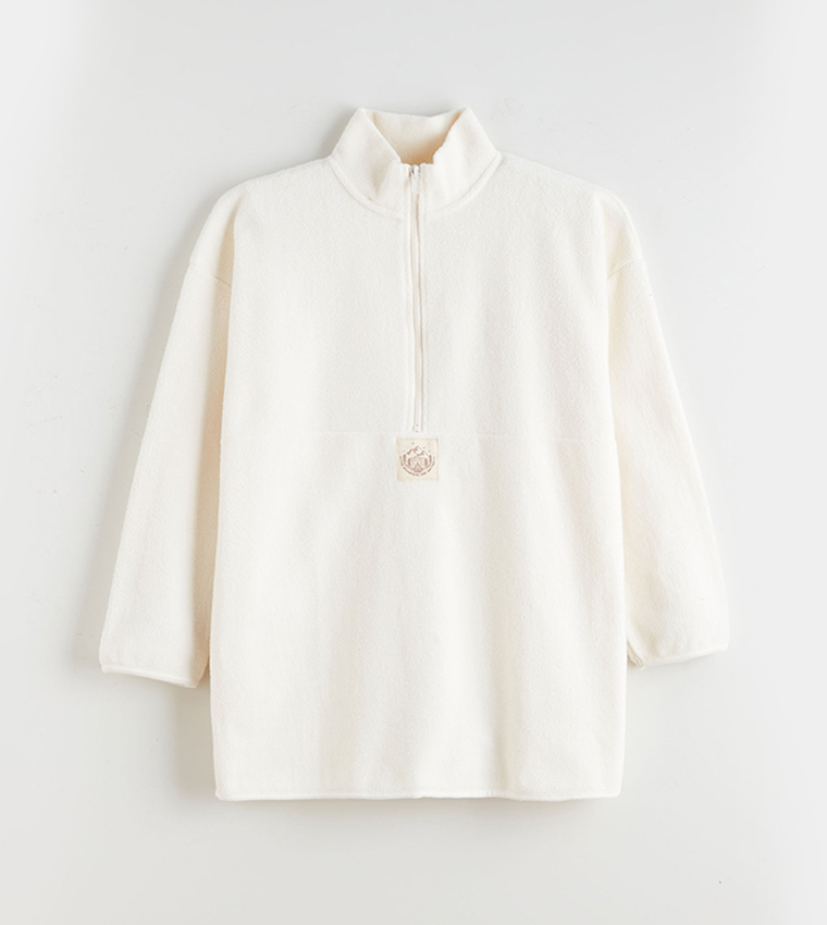 Solid High Neck Polar Sweatshirt Tunic