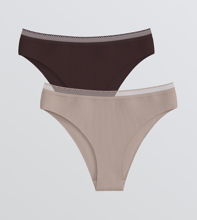 Pack of 2 Solid Laser Cut Brazilian Briefs
