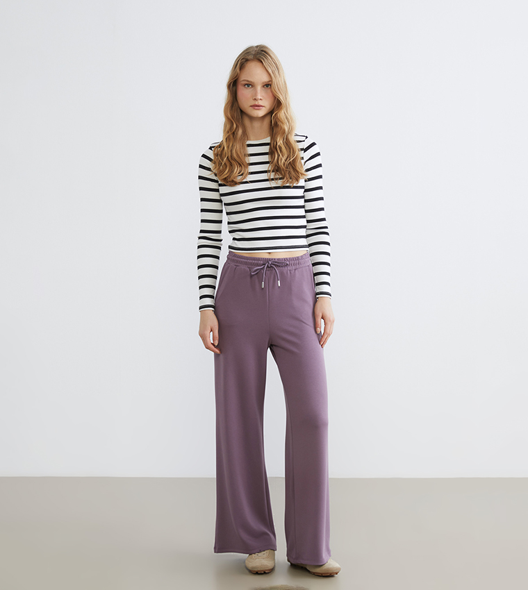 بنطلون رياضة نسائية سادة بخصر مرن