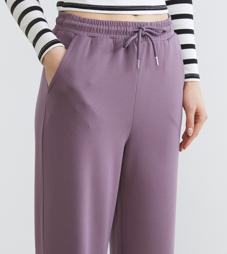 بنطلون رياضة نسائية سادة بخصر مرن