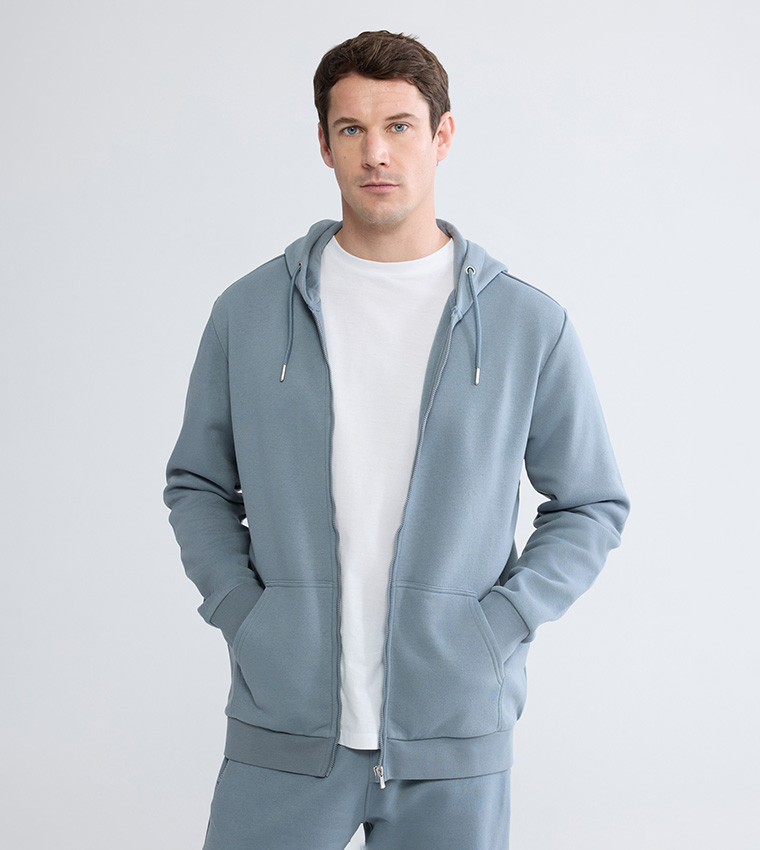 Solid Hooded Zip Through Jacket