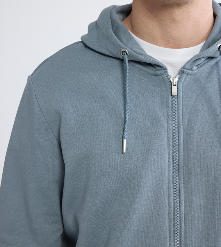 Solid Hooded Zip Through Jacket