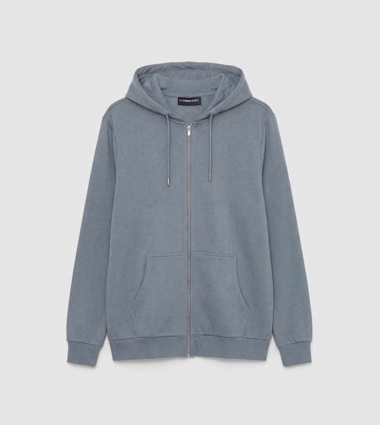 Solid Hooded Zip Through Jacket