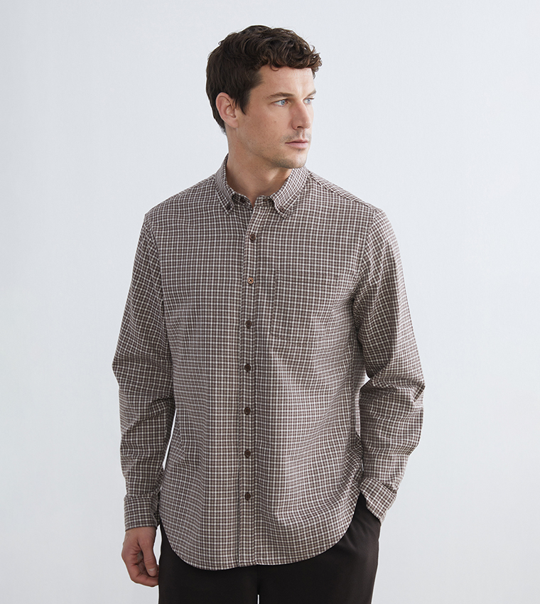Plaid Long Sleeves Gabardine Shirt