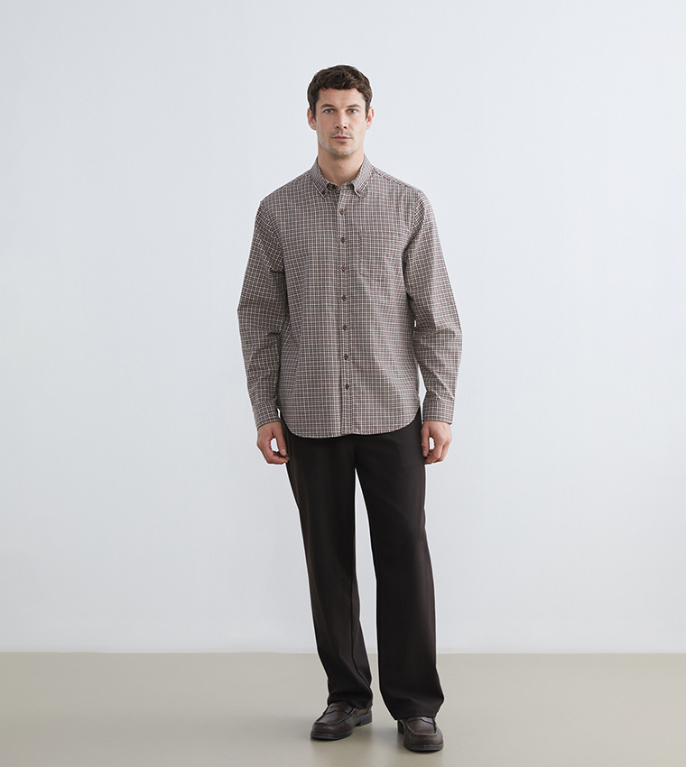 Plaid Long Sleeves Gabardine Shirt