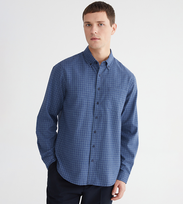 Plaid Long Sleeves Gabardine Shirt