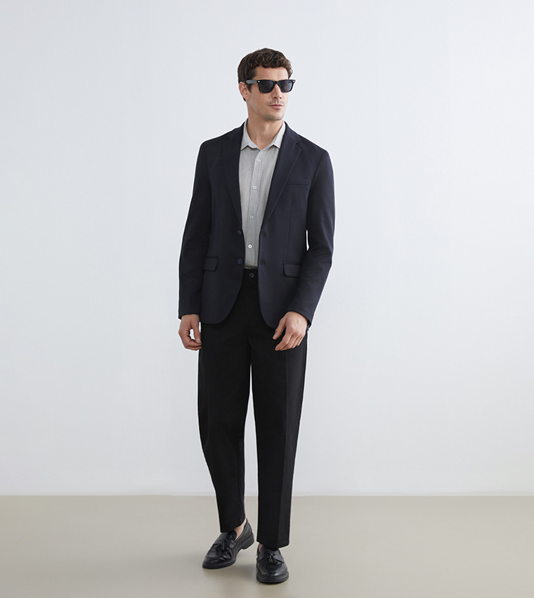 Solid Single Breasted Slim Fit Blazer