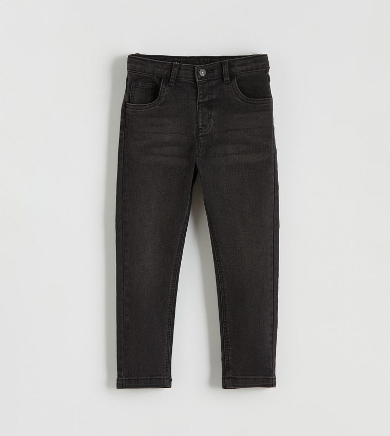 Washed Button Closure Slim Fit Jeans