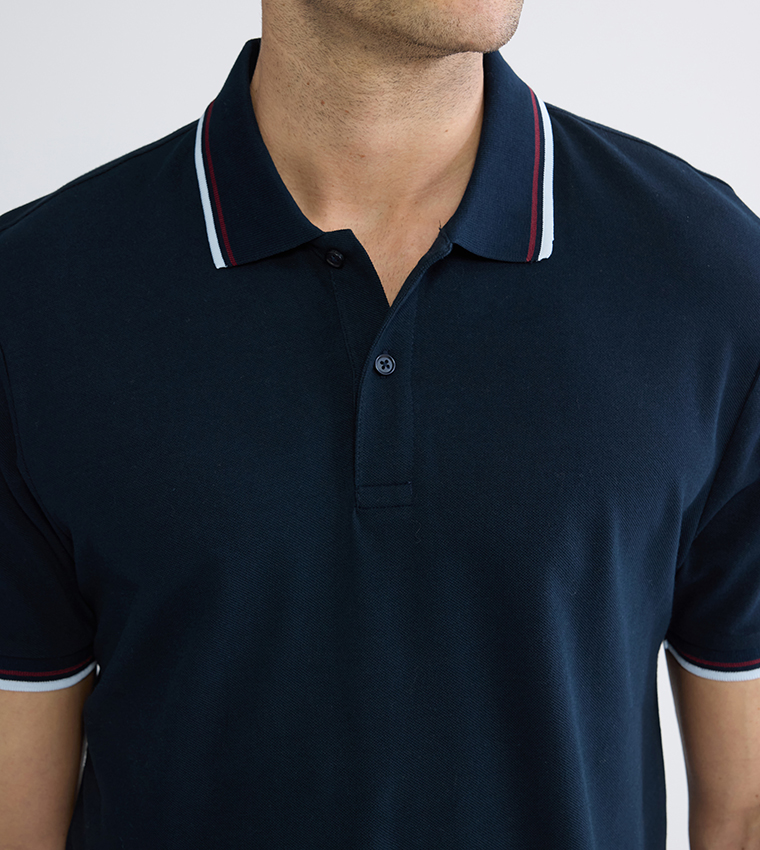 Contrast Trim Short Sleeves Polo T-Shirt