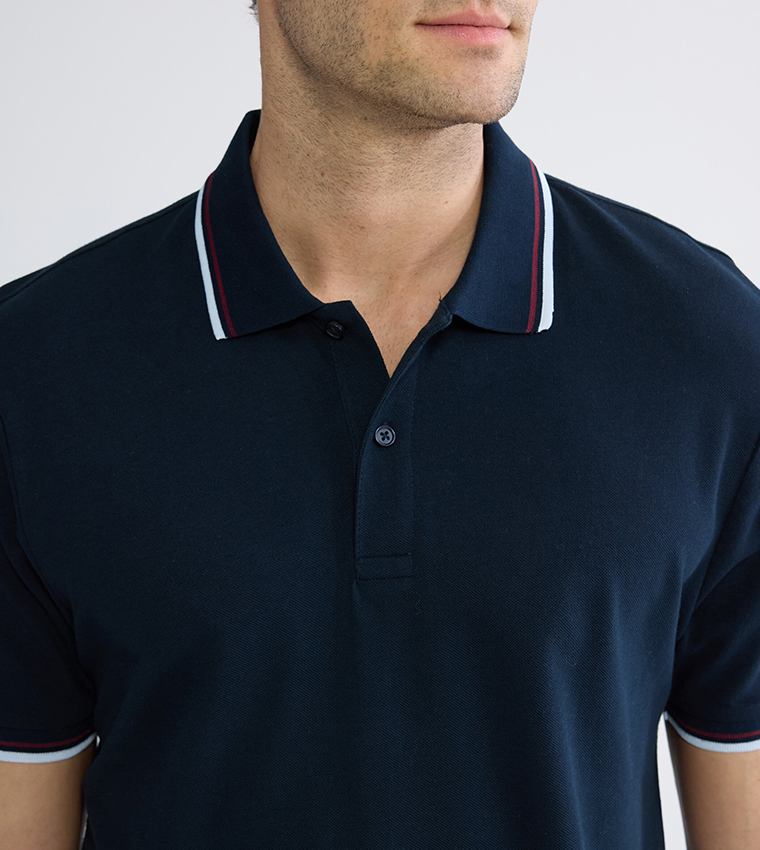 Contrast Trim Short Sleeves Polo T-Shirt