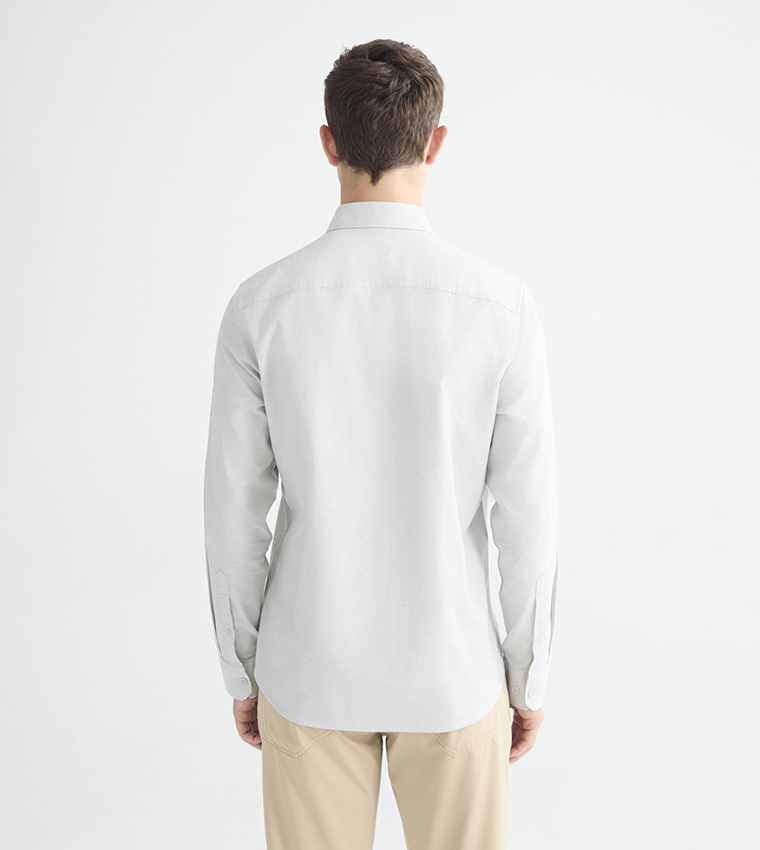 Solid Button-Down Collar Slim Fit Oxford Shirt