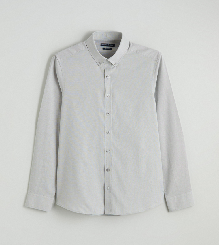 Solid Button-Down Collar Slim Fit Oxford Shirt