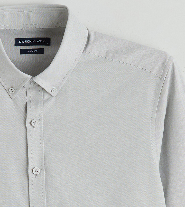 Solid Button-Down Collar Slim Fit Oxford Shirt