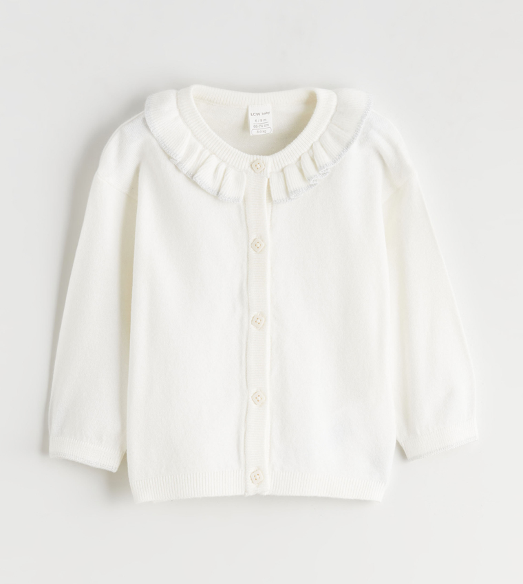 Solid Crew Neck Knit Cardigan